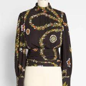 Modcloth Dark Twisted Fantasy Floral Mock Neck Blouse NWT Sz Large